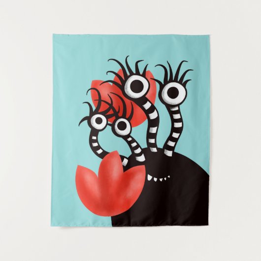 Kute monster met vier ogen Abstracte tulpen Kinder Wandkleed (Voorkant)