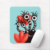 Kute monster met vier ogen Abstracte tulpen Muismat (Met muis)