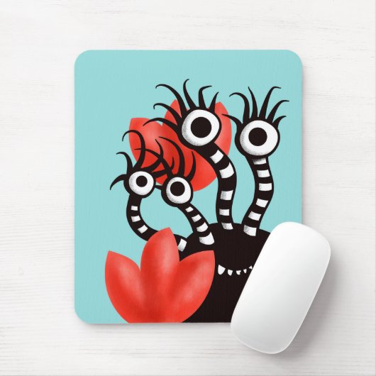 Kute monster met vier ogen Abstracte tulpen Muismat (Met muis)
