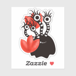 Kute monster met vier ogen Abstracte tulpen Sticker