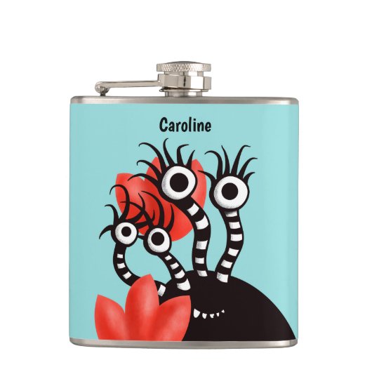 Kute monster met vier ogen Abstracte tultuurnaam Heupfles (Voorkant)