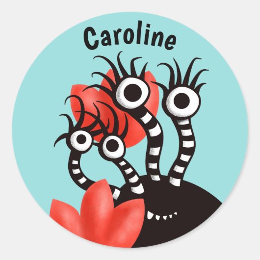 Kute monster met vier ogen Abstracte tultuurnaam Ronde Sticker (Voorkant)