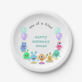 Kute Monster One van een soort Birthday Party Papieren Bordje