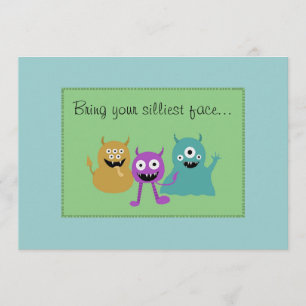 Kute Monster Party Invitation Kaart