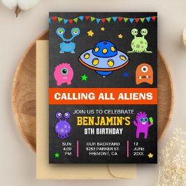 Kute Monsters and Aliens Birthday Party Invitation Kaart