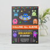 Kute Monsters and Aliens Birthday Party Invitation Kaart (Staand voorkant)
