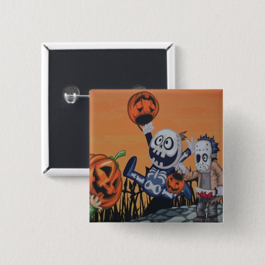 Kute monsters en pompoenen vierkante button 5,1 cm (Voorkant /achterkant)