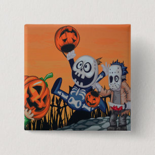 Kute monsters en pompoenen vierkante button 5,1 cm