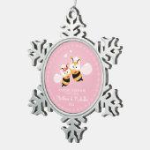 Kute Mr en Mrs Honey Bee eerste Kerstmis samen Tin Sneeuwvlok Ornament (Rechts)