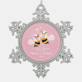 Kute Mr en Mrs Honey Bee eerste Kerstmis samen Tin Sneeuwvlok Ornament (Voorkant)