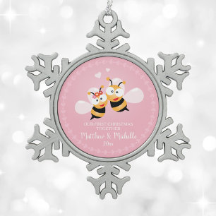 Kute Mr en Mrs Honey Bee eerste Kerstmis samen Tin Sneeuwvlok Ornament