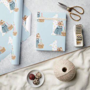 Kute muis First Birthday Wrapping Paper Cadeaupapier