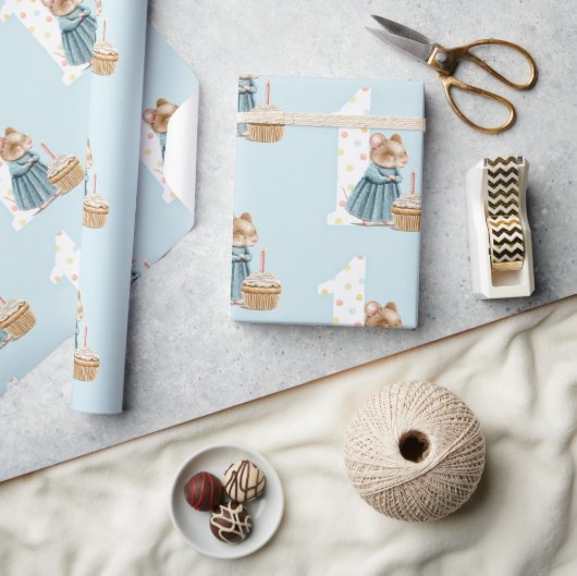 Kute muis First Birthday Wrapping Paper Cadeaupapier (Crafts)