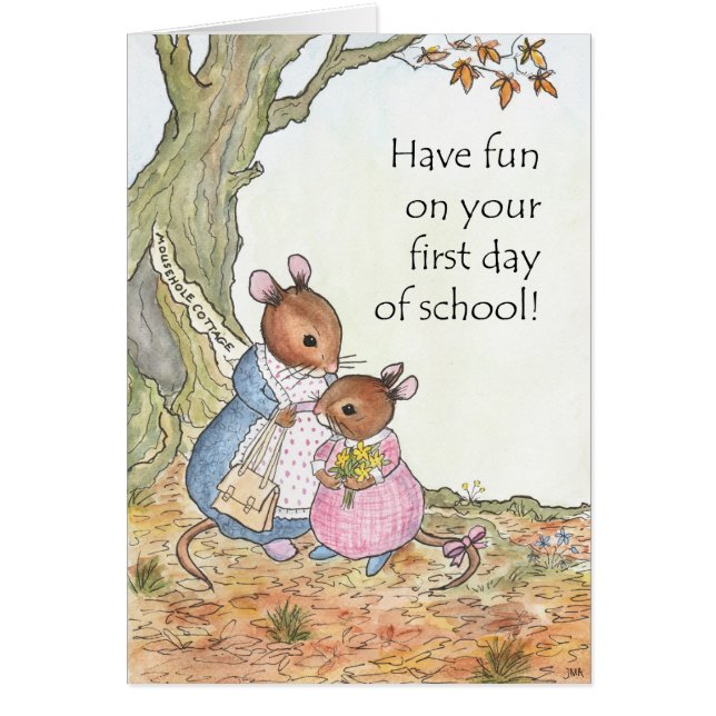 Kute muis geniet van de eerste schooldag (Voorkant)
