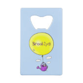 Kute muis in watering kan met ballon cartoon creditkaart flessenopener (Achterkant)