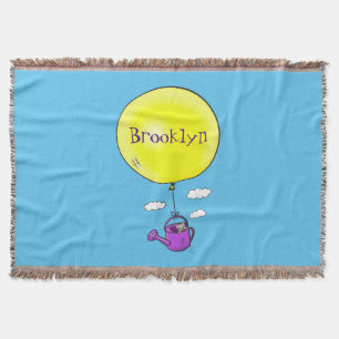 Kute muis in watering kan met ballon cartoon deken