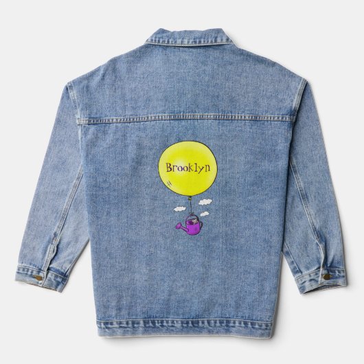 Kute muis in watering kan met ballon cartoon denim jacket (Achterkant)