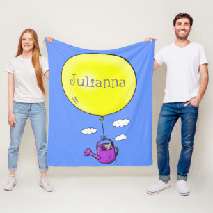 Kute muis in watering kan met ballon cartoon fleece deken