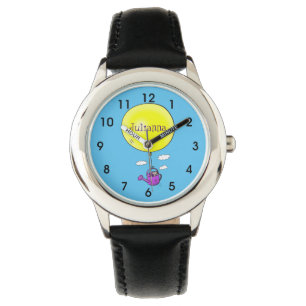 Kute muis in watering kan met ballon cartoon horloge