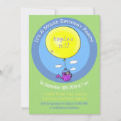 Kute muis in watering kan met ballon cartoon kaart (Voorkant)