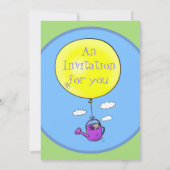 Kute muis in watering kan met ballon cartoon kaart (Achterkant)