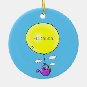 Kute muis in watering kan met ballon cartoon keramisch ornament