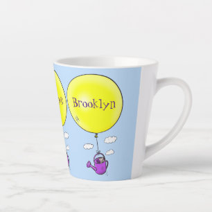 Kute muis in watering kan met ballon cartoon latte mok