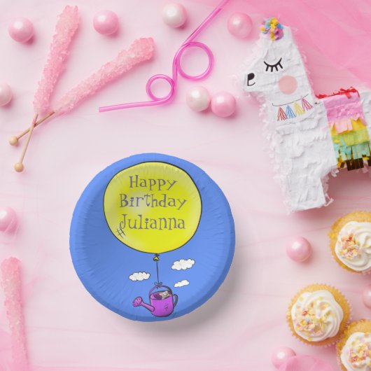 Kute muis in watering kan met ballon cartoon papieren kommen (Feest)