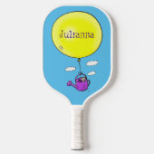 Kute muis in watering kan met ballon cartoon pickleball paddle (Voorkant)