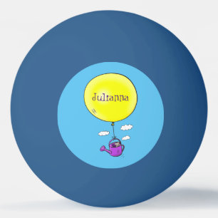 Kute muis in watering kan met ballon cartoon pingpongbal
