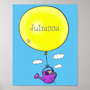 Kute muis in watering kan met ballon cartoon poster