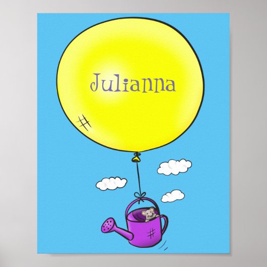 Kute muis in watering kan met ballon cartoon poster (Voorkant)