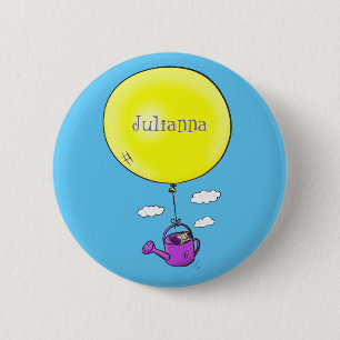Kute muis in watering kan met ballon cartoon ronde button 5,7 cm
