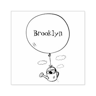Kute muis in watering kan met ballon cartoon rubberstempel