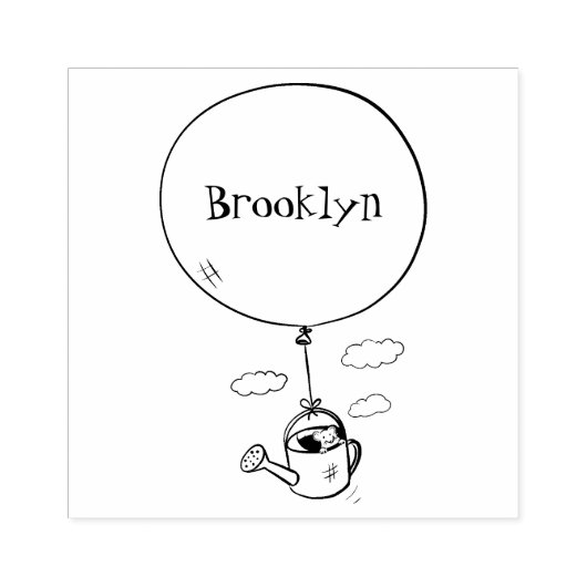 Kute muis in watering kan met ballon cartoon rubberstempel (Afrduk)