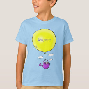Kute muis in watering kan met ballon cartoon t-shirt