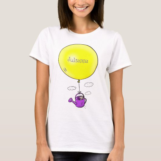 Kute muis in watering kan met ballon cartoon t-shirt (Voorkant)