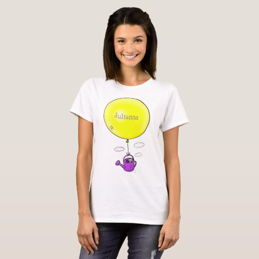 Kute muis in watering kan met ballon cartoon t-shirt (Voorkant volledig)