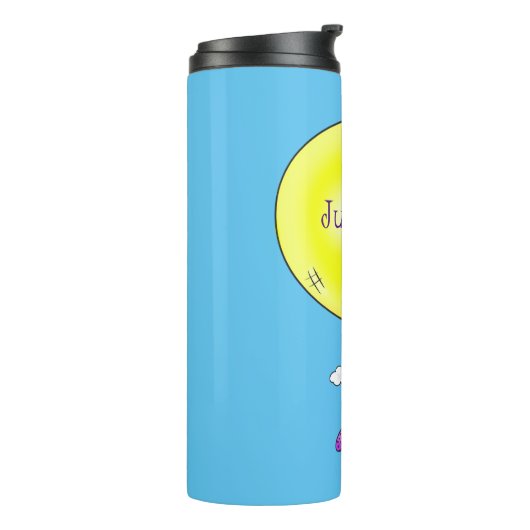 Kute muis in watering kan met ballon cartoon thermosbeker (Gedraaid links)