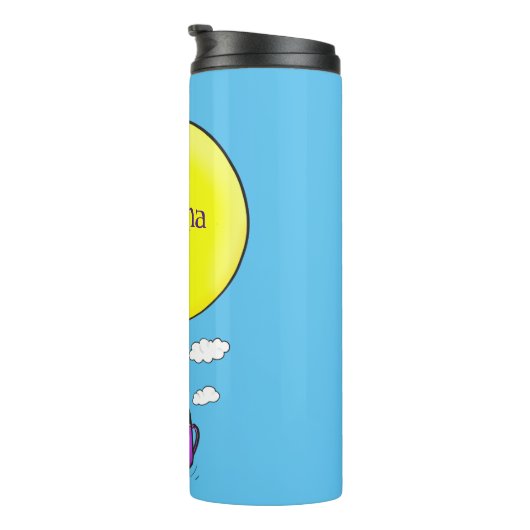 Kute muis in watering kan met ballon cartoon thermosbeker (Geroteerd rechts)