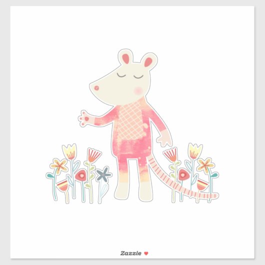 Kute muis met bloemen sticker (Vel)