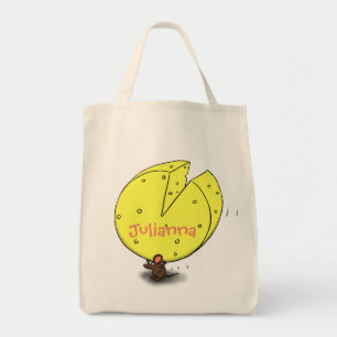 Kute muis met canvas tas van kaascartoon