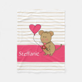 Kute muis met hartballon, voeg naam (roze) toe fleece deken