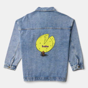 Kute muis met kaasillustratie cartoon denim jacket