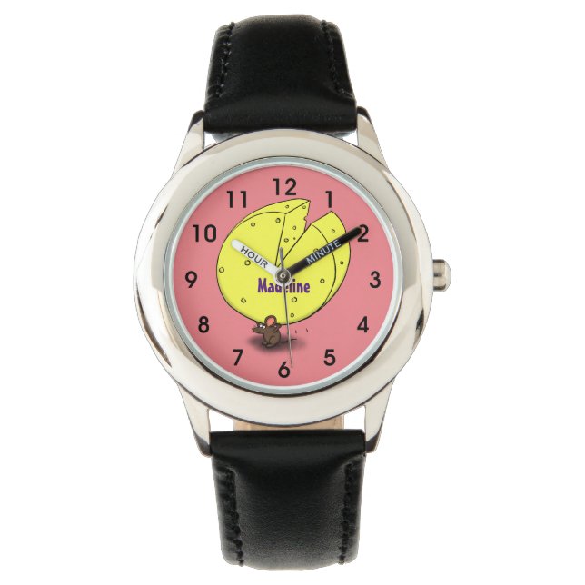 Kute muis met kaasillustratie cartoon horloge (Voorkant)