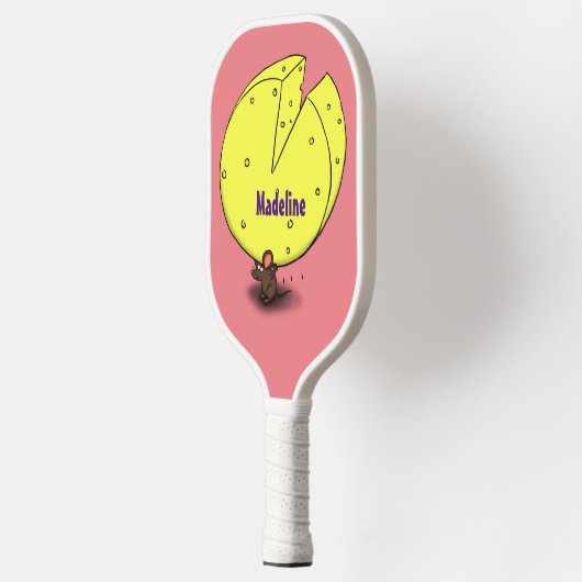 Kute muis met kaasillustratie cartoon pickleball paddle (Links)