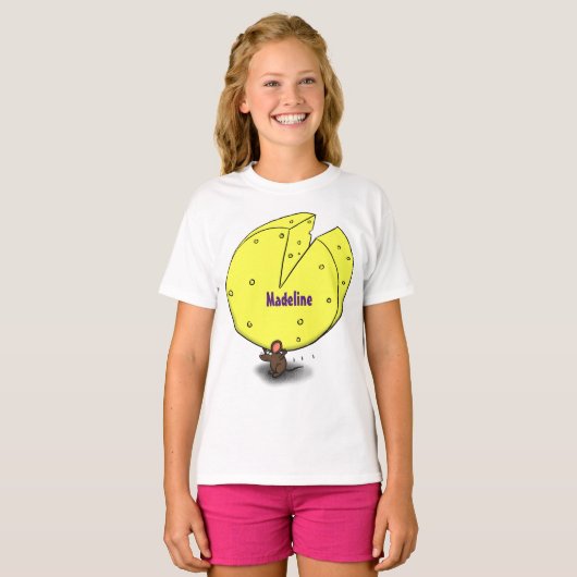 Kute muis met kaasillustratie cartoon t-shirt (Voorkant volledig)