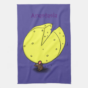 Kute muis met kaasillustratie cartoon theedoek