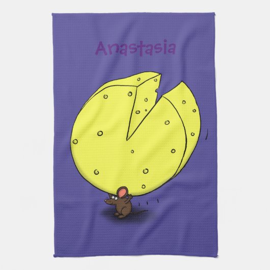 Kute muis met kaasillustratie cartoon theedoek (Verticaal)