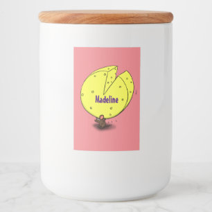 Kute muis met kaasillustratie cartoon voedselcontainer etiket